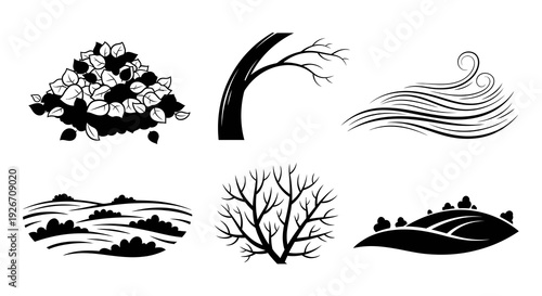 Nature Landscape Seasons Environment Black  White Glyph Vector Icons Set
