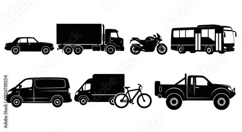 Automotive Transportation Vehicles Silhouette Glyph Icons Collection