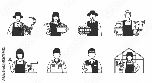 Agriculture and Farming Workers Icons Set
