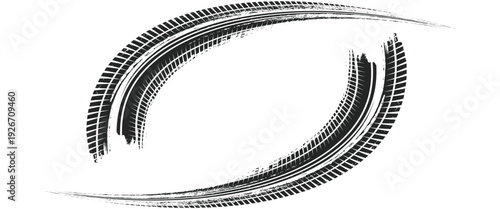 Tire tread marks, wheel textures, tire marks - car racing, motocross, drift, rally, off-road and others. Vector black isolated texture in grunge style with splashes.eps10