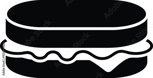 Simple black and white illustration of a hamburger with detailed layers