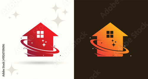 Home House Galaxy Orbit Logo with Sparkle Ring Gradient Icon
