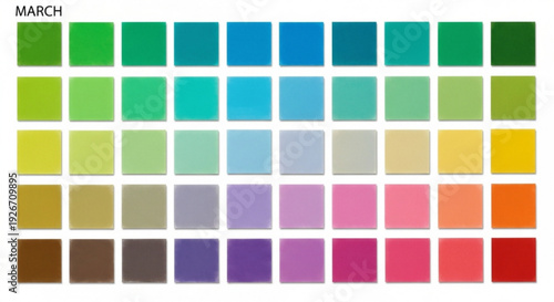 Vibrant color palette with 49 shades for design and art featuring green blue purple pink yellow and orange hues on white background
