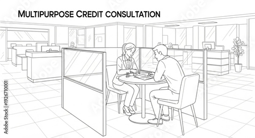 Credit Consultation Office Scene Illustration.