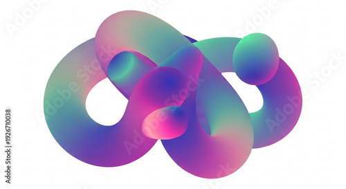 Vibrant colorful 3d abstract shapes intertwined gradient hues of pink purple blue and green on white background modern artistic design