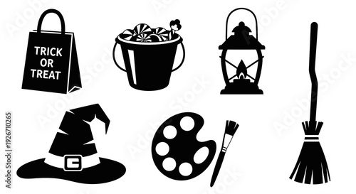 Halloween Witchcraft Black  White Vector Glyphs Icon Set - Spooky Holiday Symbols Collection