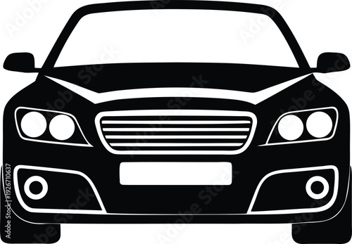 Black Car Front View Silhouette Headlights and Grille Detail Clean Design