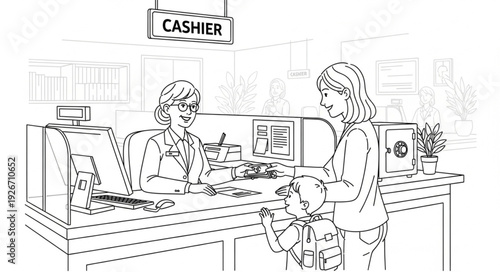 Cashier and Customer at Counter.