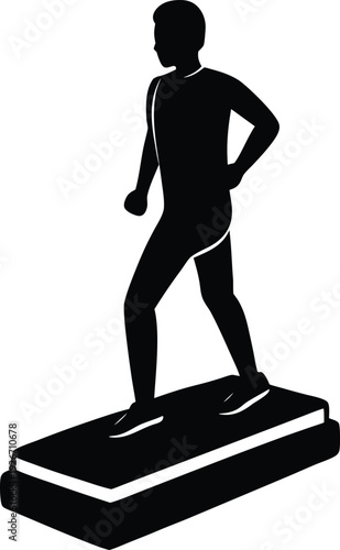 aerobic stepper silhouette vector art illustration, black and white design