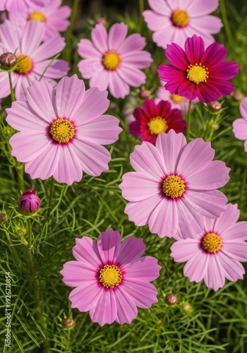Cosmos Flowers in Full Bloom - A Colorful Floral Display.