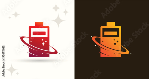 Battery Charging Galaxy Orbit Logo with Sparkle Ring Gradient Icon
