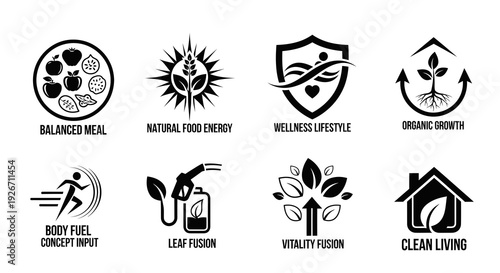 Solid Black Glyph Icons: Health, Wellness, Environment, and Organic Lifestyle Set
