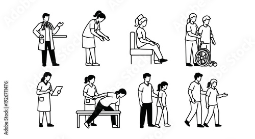 Medical Healthcare Professionals Line Art Icons Set - Doctor, Nurse  Patient Care Services