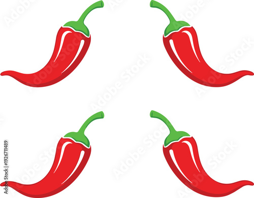 Red chili pepper vector illustration set isolated on white background, fresh spicy vegetable icon collection for cooking, food design, grocery branding and healthy nutrition concept.