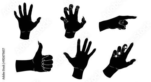 Communication and Interaction: Black and White Vector Silhouettes of Hand Gestures