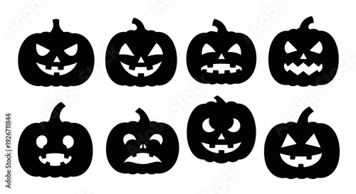 Spooky Halloween Jack-o'-lantern Pumpkins Silhouette Set  Holiday Glyph Art