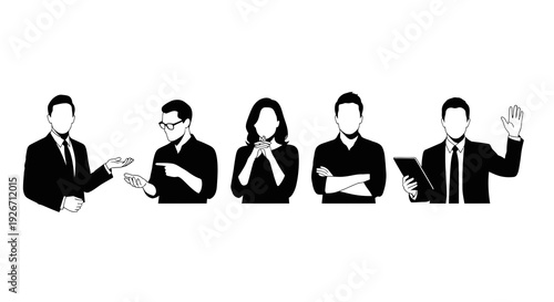 Business Professionals Team Flat Vector Silhouette Icons Set for Communication  Management
