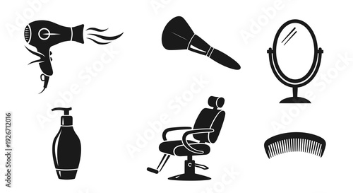 Hairdressing Salon Beauty Tools and Equipment Silhouette Icons