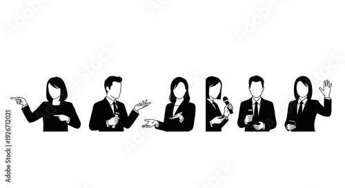 Business Communication and Media Black  White Glyph Icons of Presenters