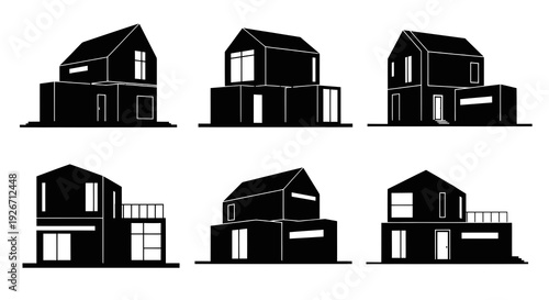 Real Estate Architecture: Modern House Silhouettes Vector Glyph Collection