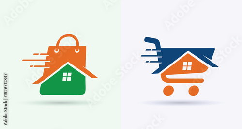 Real Estate Shopping Cart Logo for Online Home Purchase Service
