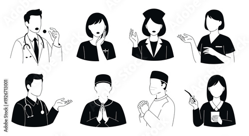 Black  White Line Art Illustrations of Diverse Professionals  Religious Figures