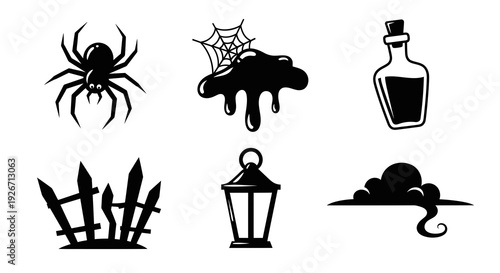 Halloween Spooky Horror Glyph Icons Set - Silhouette Vector Elements