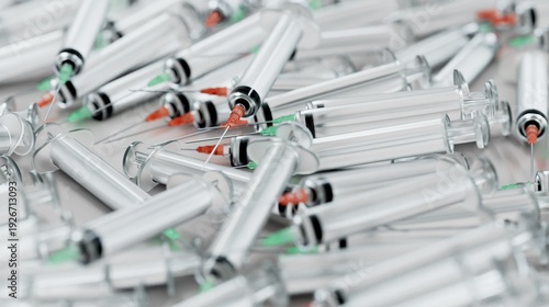 Medical Syringes Scattered Background 3D computer generated Rendered Healthcare Concept 