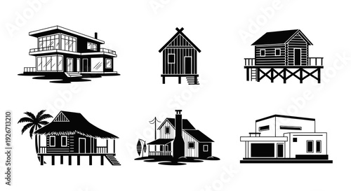 Architectural Housing  Travel Buildings Black and White Glyph Icon Set