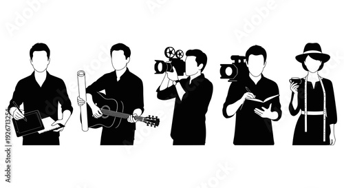 Black and White Minimalist Illustration of Creative Professionals and Artistic Careers