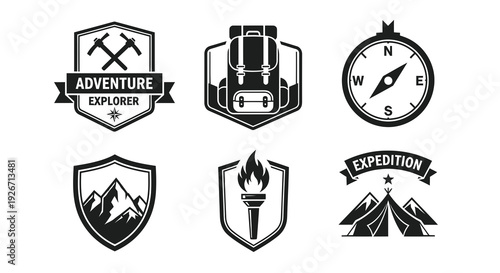 Black  White Glyph Icons for Outdoor Adventure, Camping, Expedition  Travel