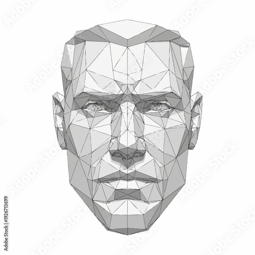 Abstract Polygonal Human Head Representation on White Background.