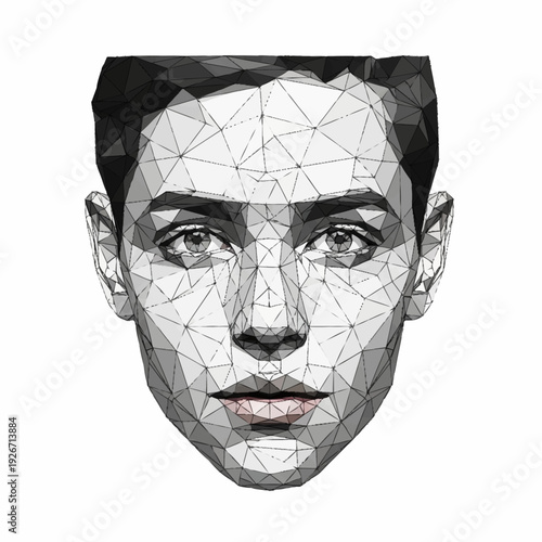 Geometric low poly mans face digital art portrait.