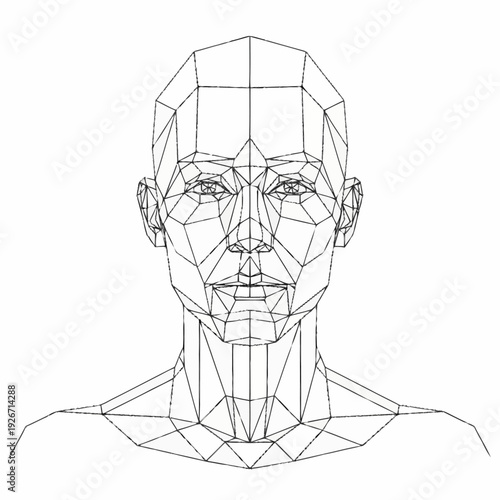 Wireframe Human Head and Shoulders Geometric Structure.