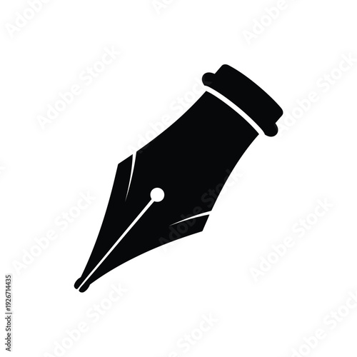 A black fountain pen nib illustration on a plain background viewed from directly above