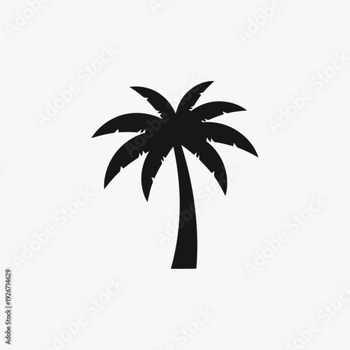 A lone palm tree stands tall against a serene landscape viewed from a distance illustration