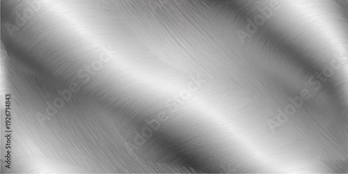 A polished silver stainless steel plate featuring a brushed metal texture and smooth metallic surface with a light grey industrial pattern reflection