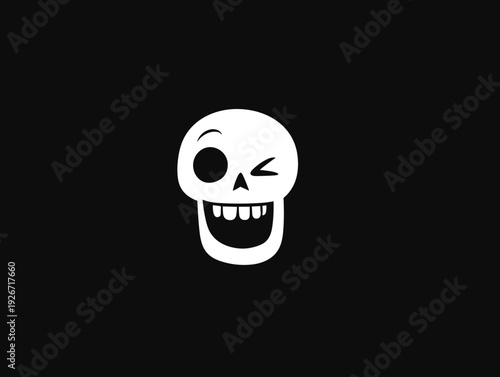 Cartoon skull character winking with smiling expression on black background  