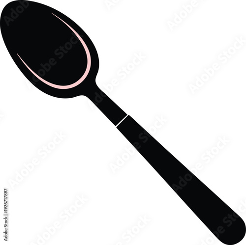 Black Spoon Utensil Isolated on White Background Kitchenware Flat Icon