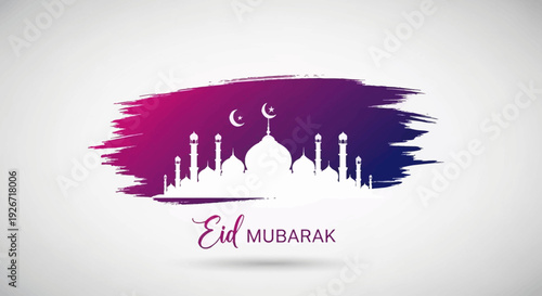 Eid Mubarak celebration with mosque silhouette at dusk Vector