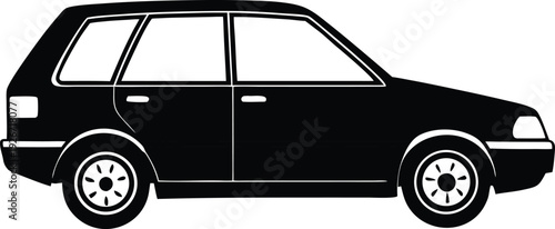 Black Station Wagon Silhouette Side View Isolated on White Background Vehicle Design