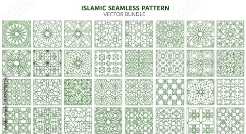 Green Islamic seamless patterns vector bundle for design