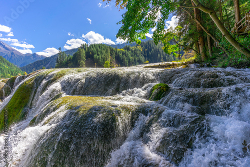 Beautiful Pearl Shoals Waterfall in Jiuzhaigou nature reserve (Jiuzhai Valley National Park),China 