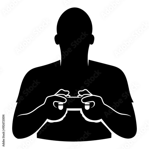 Iconic vector silhouette of a person holding a game controller