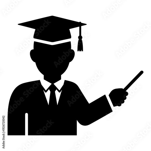 Professor wearing graduation cap pointing with stick during lecture illustration