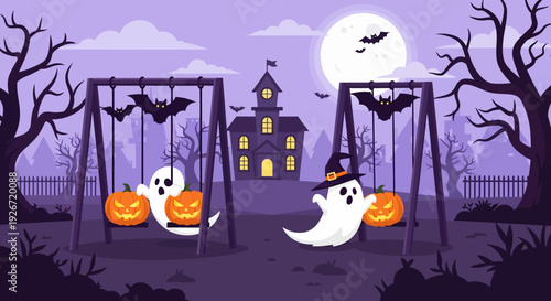 Ghosts on Halloween Swings.