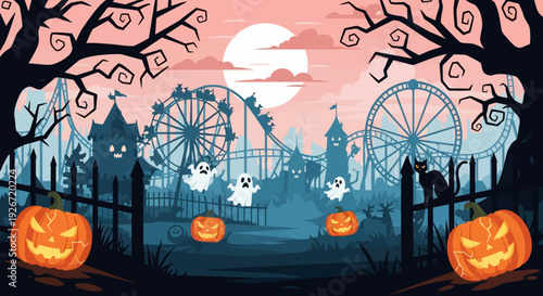 Halloween Amusement Park Scene.