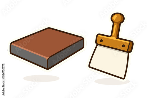 Paving stone and putty knife construction tools set for building and repair