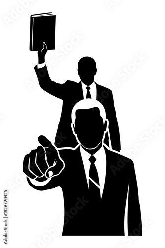 Vector illustration of two businesspeople pointing and holding up a book