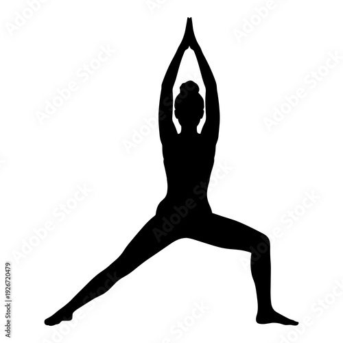 Female silhouette in warrior yoga pose vector graphic illustration